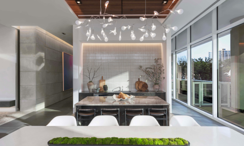 a lobby with seating