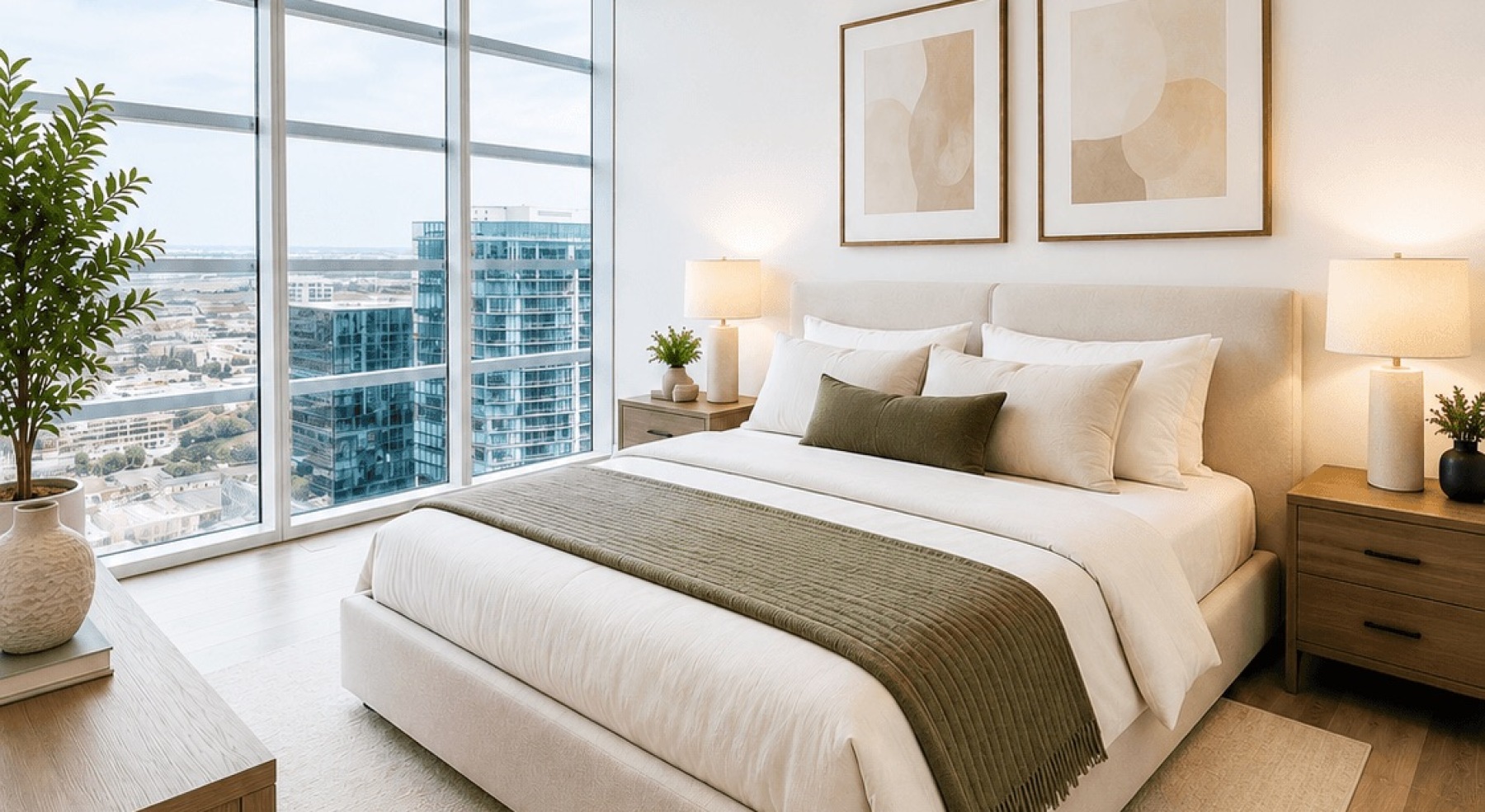 a bedroom with a bed and two nightstands