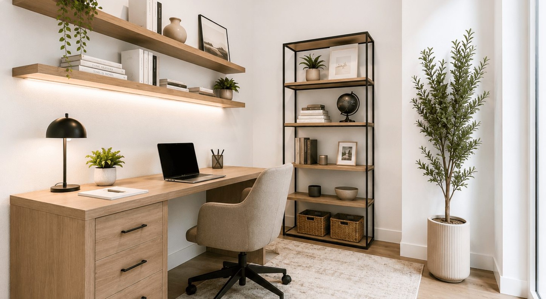 an office with a desk and a chair